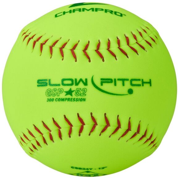 Champro ASA 12" Slow Pitch Softballs .52 COR Durahide Yellow – 1 Ball - Picture 1 of 16